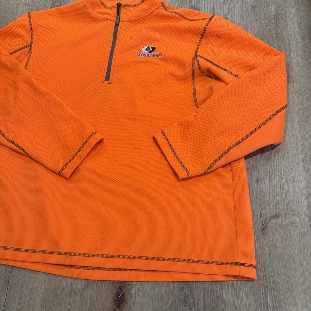 Mossy Oak Neon Orange Quarter Zip Pullover Sweater Men XL Trap Y2K Hunting Trend - Picture 3 of 12